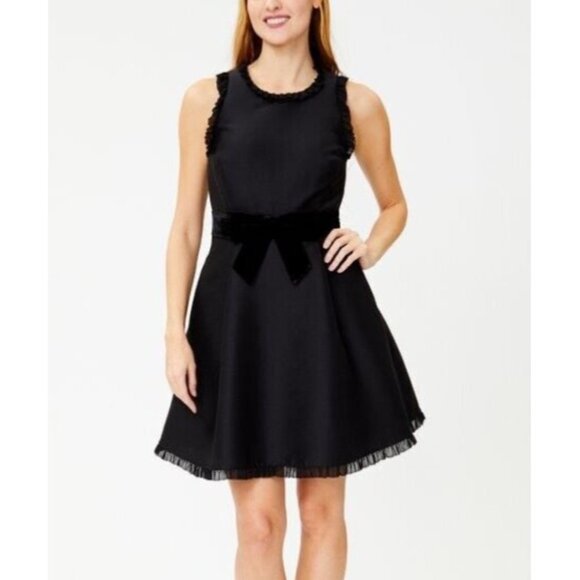 kate spade Dresses & Skirts - Kate Spade Velvet Bow Fit and Flare Black Ruffle Trim Sleeveless Dress Size‎ 2